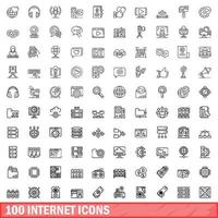 100 internet icons set, outline style vector