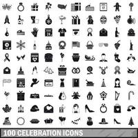 100 celebration icons set, simple style vector