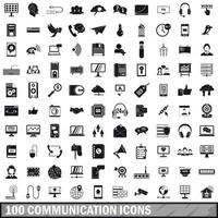 100 communication icons set, simple style vector