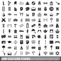 100 culture icons set, simple style vector
