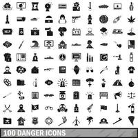 100 danger icons set, simple style vector