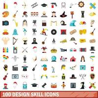 100 design skill icons set, flat style vector