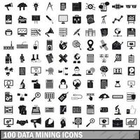 100 iconos de minería de datos, estilo simple vector