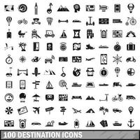 100 destination icons set, simple style vector