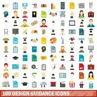 100 design guidance icons set, flat style vector