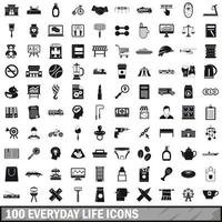 100 everyday life icons set, simple style vector