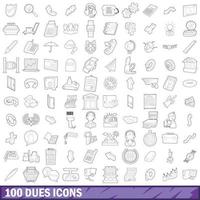 100 dues icons set, outline style vector