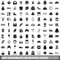 100 handmade business icons set, simple style vector