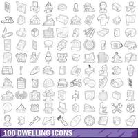 100 dwelling icons set, outline style vector