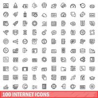 100 internet icons set, outline style vector