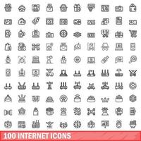 100 internet icons set, outline style vector