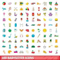 100 iconos de niñera, estilo de dibujos animados