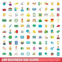 100 business day icons set, cartoon style vector