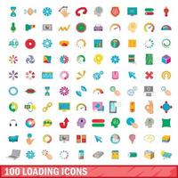 100 loading icons set, cartoon style vector