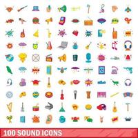 100 iconos de sonido, estilo de dibujos animados vector