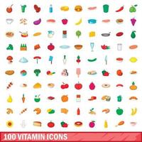 100 iconos de vitamina, estilo de dibujos animados vector