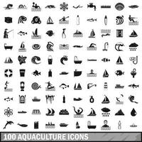 100 aquaculture icons set, simple style vector