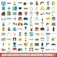 100 architectonics mastery icons set, flat style vector