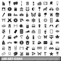 100 art icons set, simple style vector