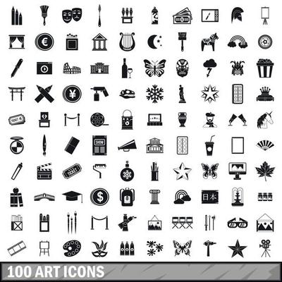 100 art icons set, simple style