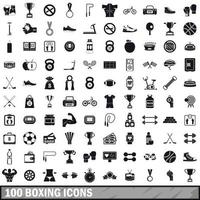 100 boxing icons set, simple style vector