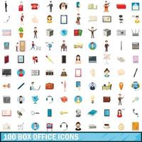 100 box office icons set, cartoon style vector