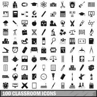 100 classroom icons set, simple style