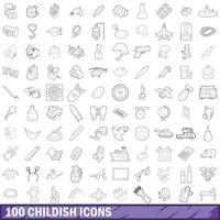 100 iconos infantiles, estilo de esquema vector