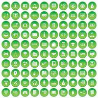 100 iconos de negocios de TI establecer círculo verde vector