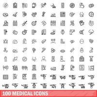 100 medical icons set, outline style vector