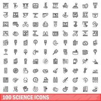 100 iconos de ciencia establecidos, estilo de esquema vector