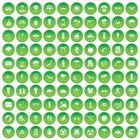 100 sun icons set green circle vector