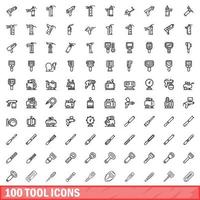 100 tool icons set, outline style vector