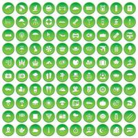 100 iconos de tv establecer círculo verde vector