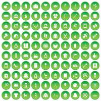 100 wireless technology icons set green circle vector