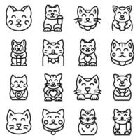 Lucky cat icons set, outline style vector