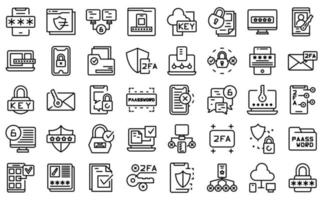 Two factor authentication icons set outline vector. Code certificate vector
