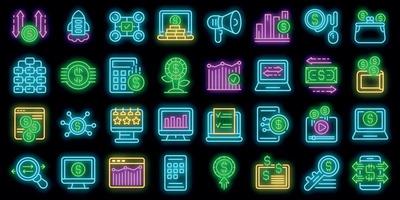 Monetization icons set vector neon