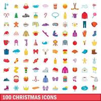 100 iconos de Navidad, estilo de dibujos animados vector