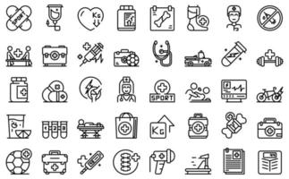 Sports doctor icons set outline vector. Injury therapy vector