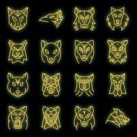 Wolf icons set vector neon