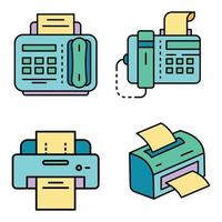 Fax icon set line color vector
