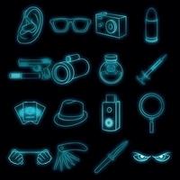 Spy and security icons set vector neon