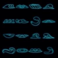 Waves icons set vector neon