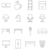 Office furniture interior icon set outline