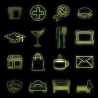 Map landmarks objects icons set vector neon