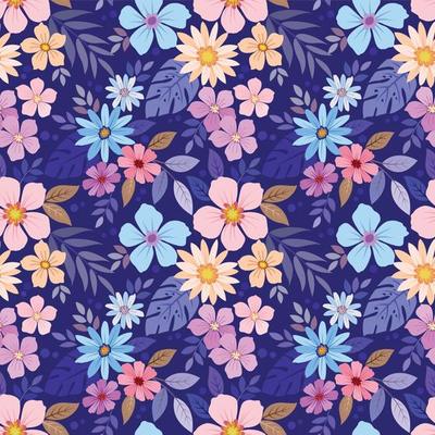 Colorful hand draw flowers seamless pattern