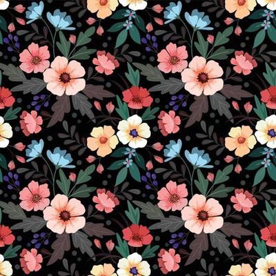 Colorful hand draw flowers seamless pattern.