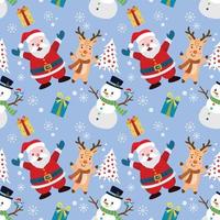 Cute Santa deer and snowman with gift seamless pattern.