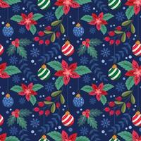 Christmas plant and Christmas ball on blue background seamless pattern vector